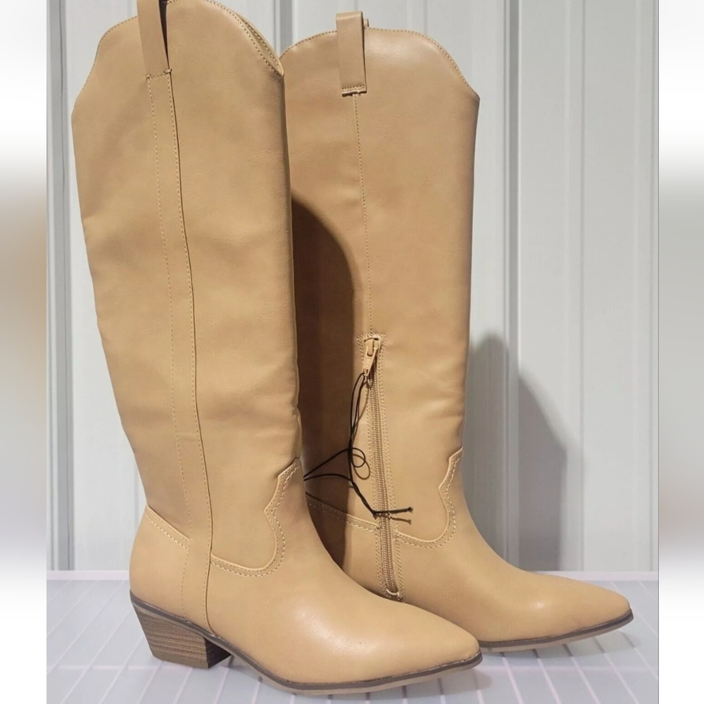 UNIVERSAL THREAD SOMMER KNEE HIGH WESTERN TALL BOOTS COWBOY BEIGE TAN SIZE 9 - Picture 3 of 7